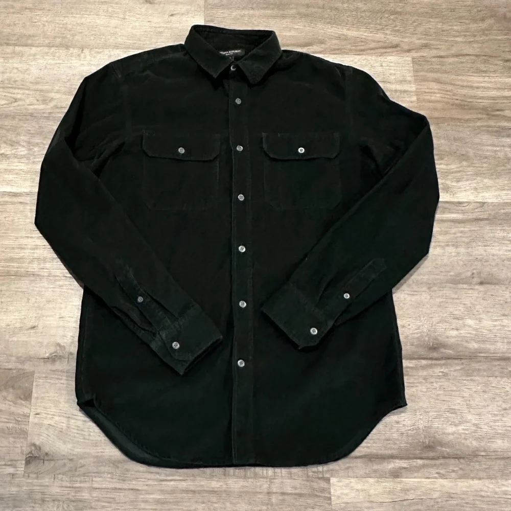 Banana Republic Shirt Mens Medium Slim Fit Corduroy Button Up Solid Dark Green